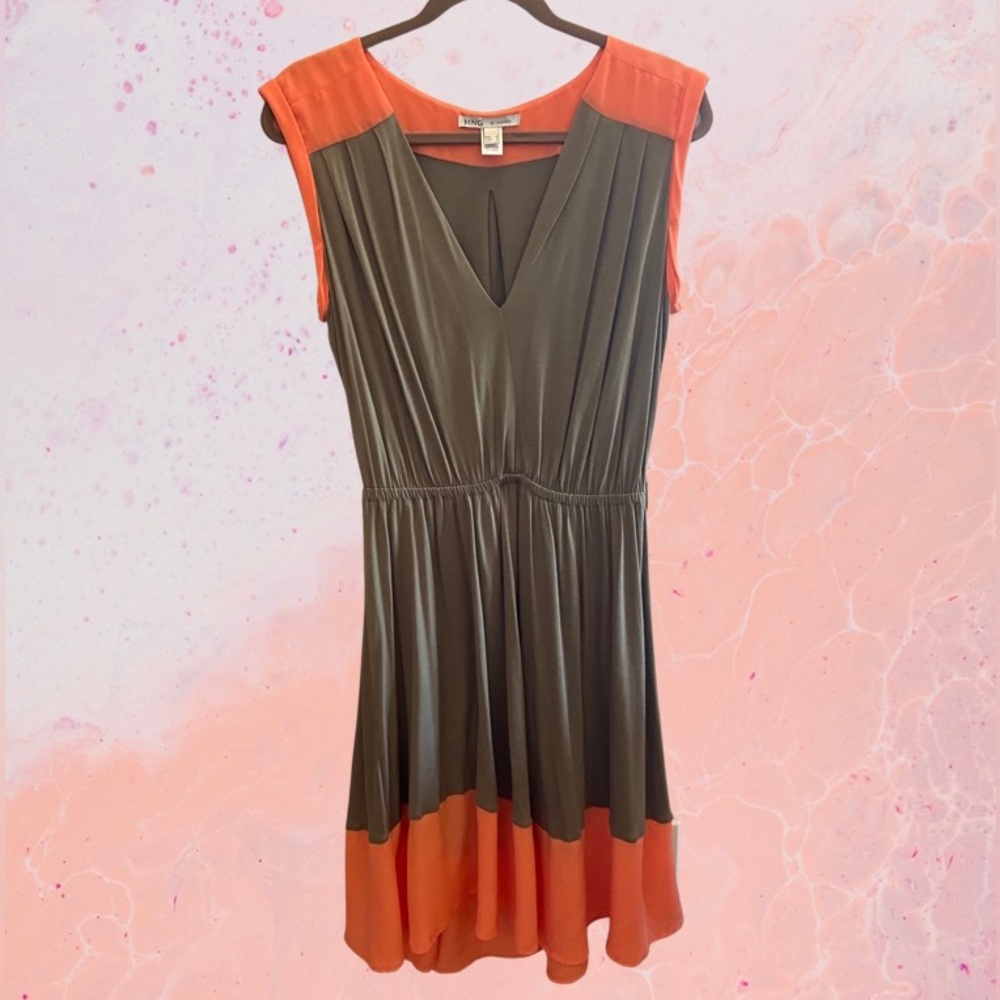 MNG by Mango Brown and Peach Medium Length Sleeveless V-Neck Dress - Size S/M